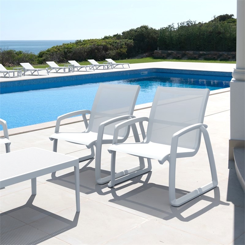 Compamia Pacific Club Arm Chair White Frame White Sling