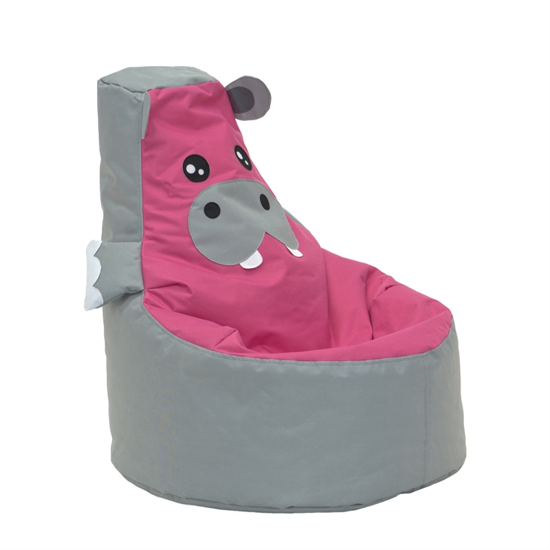 Gray and Pink Hippo Kids Bean Bag Chair
