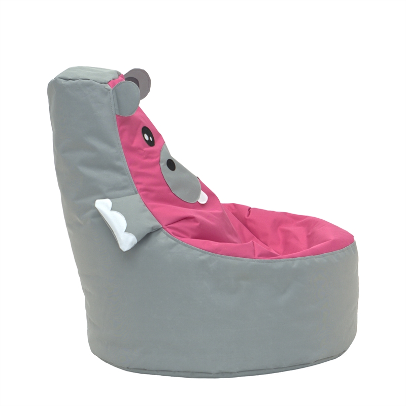Gray and Pink Hippo Kids Bean Bag Chair