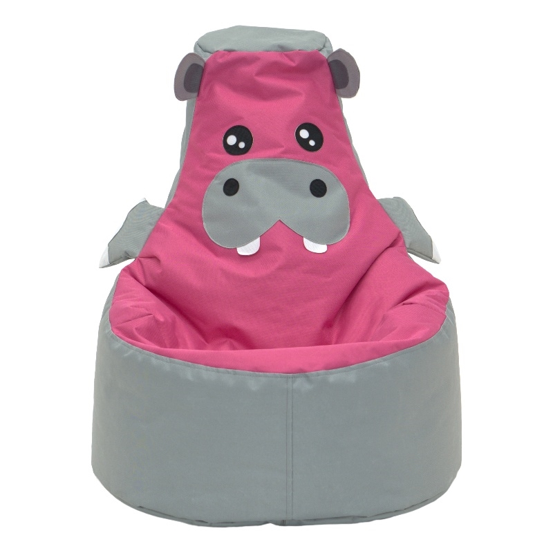 Gray and Pink Hippo Kids Bean Bag Chair