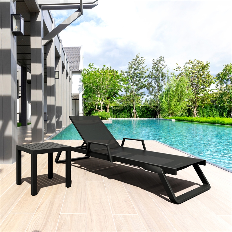 Tropic Arm Sling Chaise Lounge Black Frame Black Sling