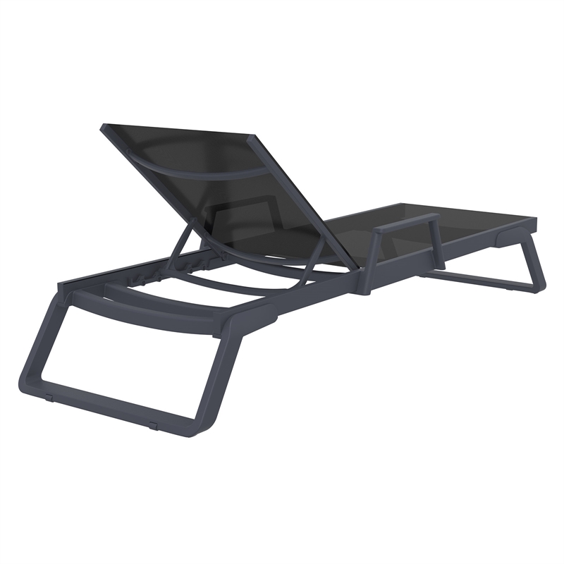 Compamia Tropic Arm Sling Chaise Lounge Dark Gray Frame Black Sling