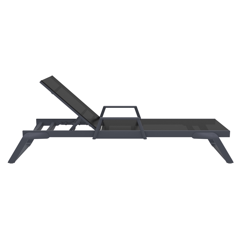 Compamia Tropic Arm Sling Chaise Lounge Dark Gray Frame Black Sling