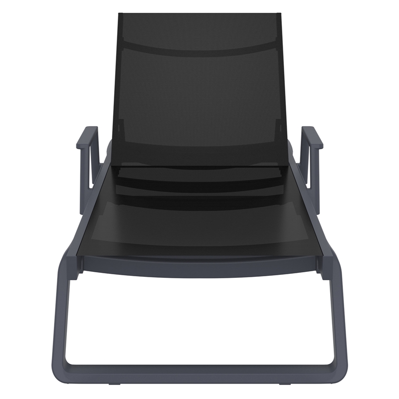 Compamia Tropic Arm Sling Chaise Lounge Dark Gray Frame Black Sling