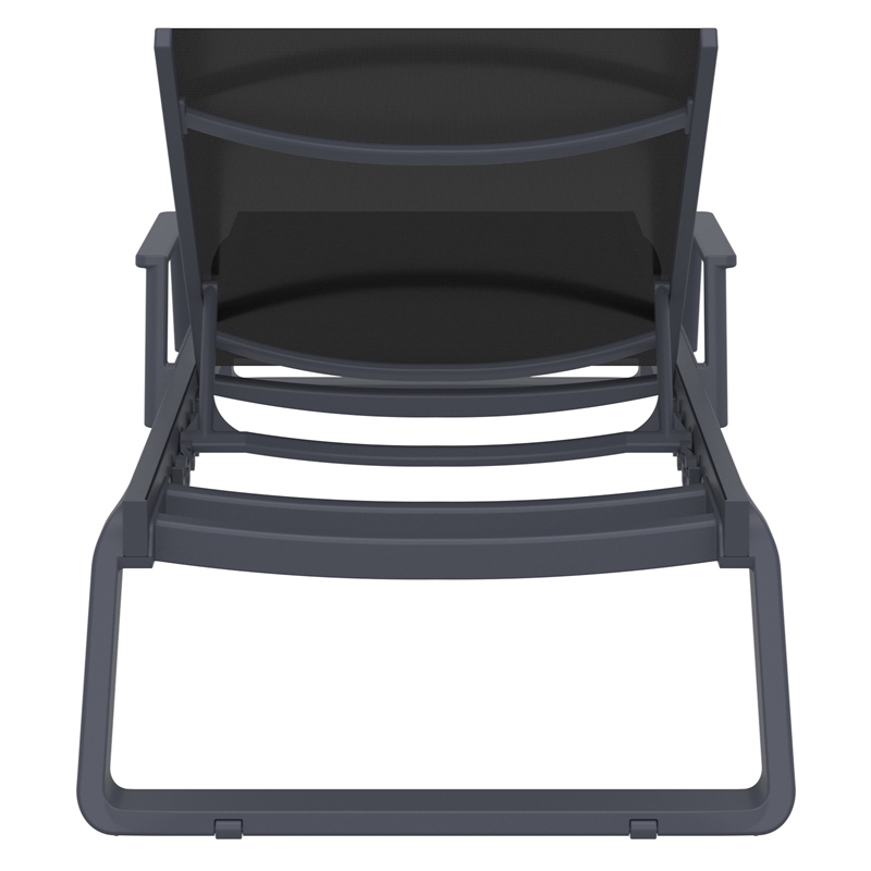 Compamia Tropic Arm Sling Chaise Lounge Dark Gray Frame Black Sling