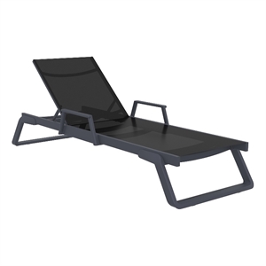 Compamia Tropic Arm Sling Chaise Lounge Dark Gray Frame Black Sling