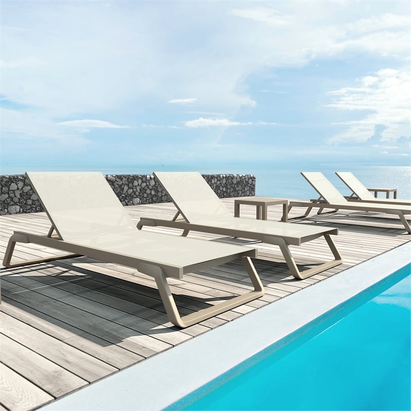 Compamia Tropic Arm Sling Chaise Lounge Taupe Frame Taupe Sling