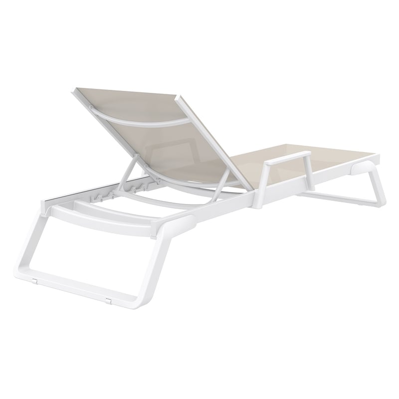 Compamia Tropic Arm Sling Chaise Lounge White Frame Taupe Sling