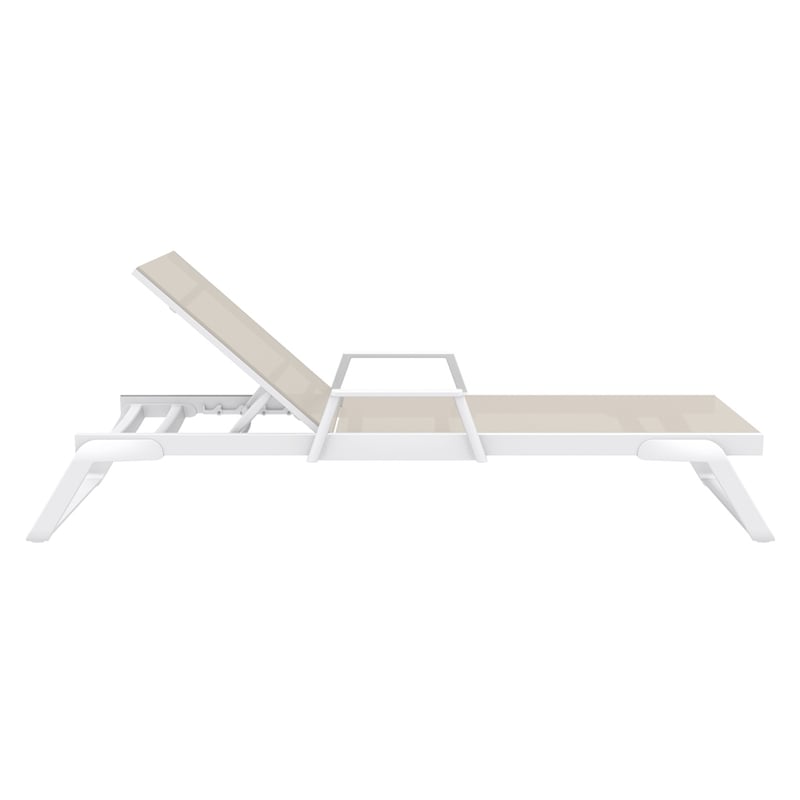 Compamia Tropic Arm Sling Chaise Lounge White Frame Taupe Sling