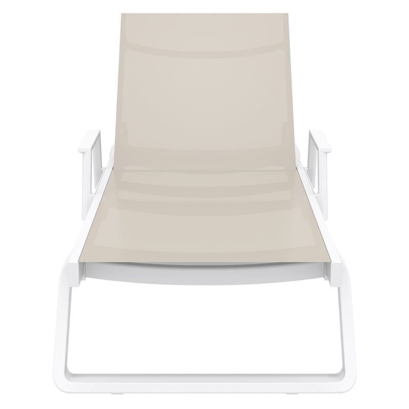 Compamia Tropic Arm Sling Chaise Lounge White Frame Taupe Sling