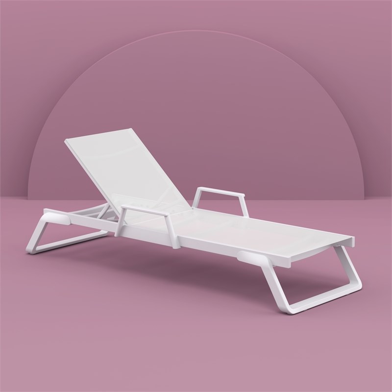 Compamia Tropic Arm Sling Chaise Lounge White Frame White Sling