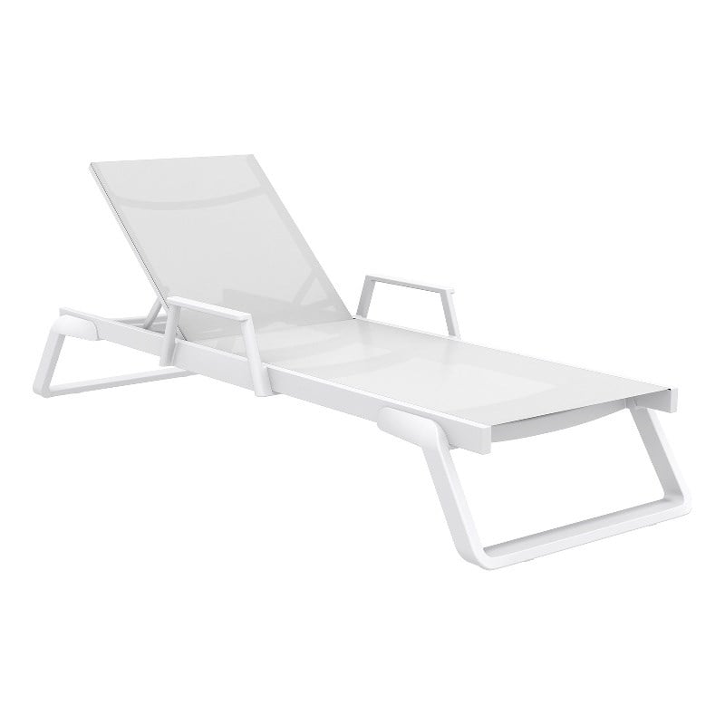 Compamia Tropic Arm Sling Chaise Lounge White Frame White Sling