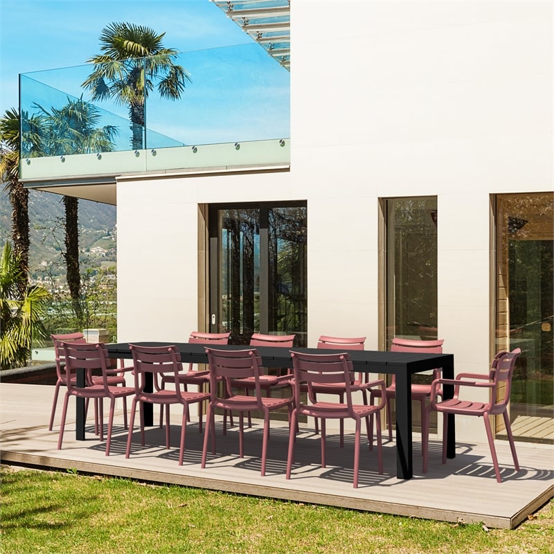 Compamia Paris Extendable Dining Set 11 Piece Black-Marsala