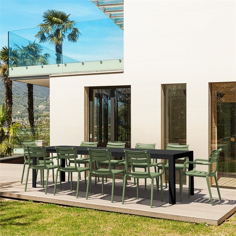 Compamia Paris Extendable Dining Set 11 Piece Black-OliveGreen