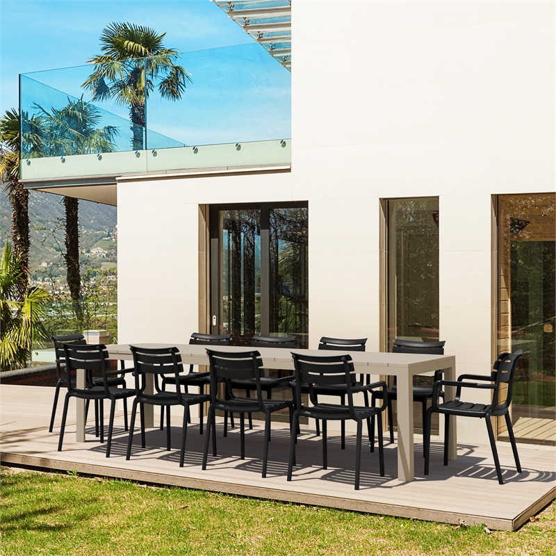 Compamia Paris 11 Piece Extendable Dining Set - Taupe-Black
