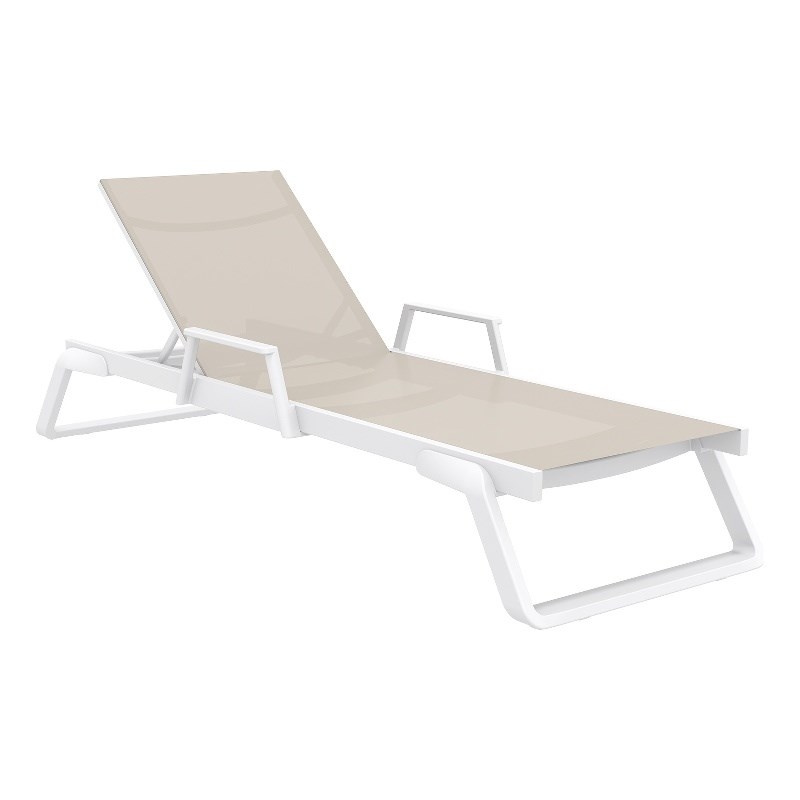 Compamia Tropic Sling Chaise Lounge White Frame Taupe Sling