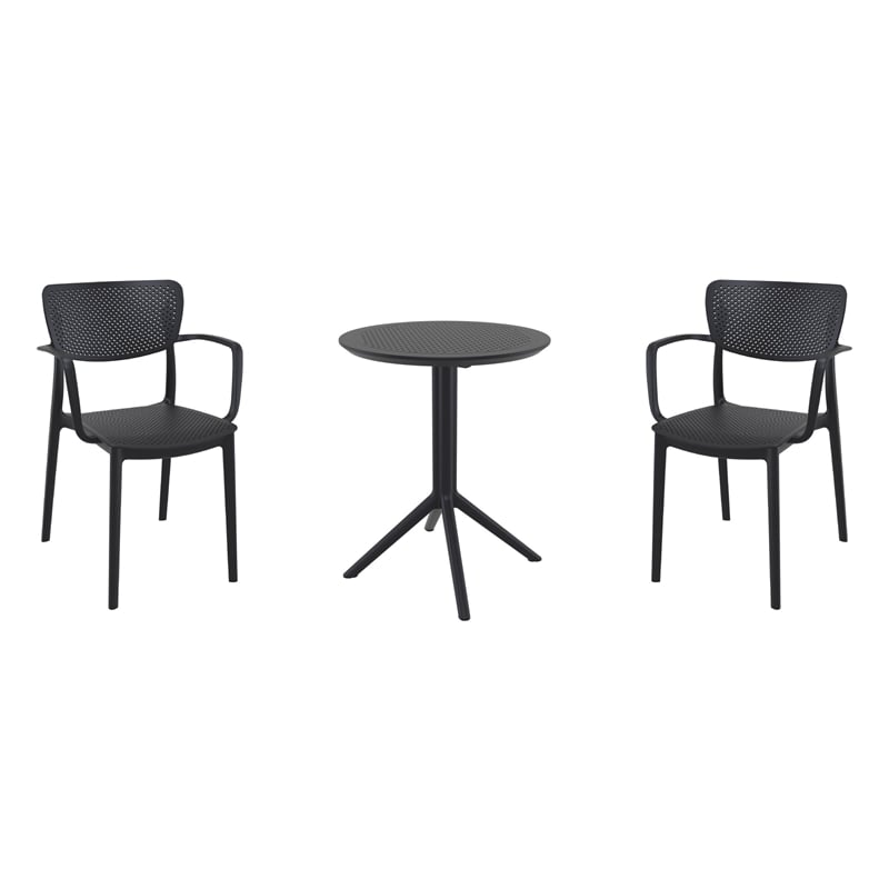Compamia Loft 3-Piece Contemporary Polypropylene Resin Bistro Set in Black