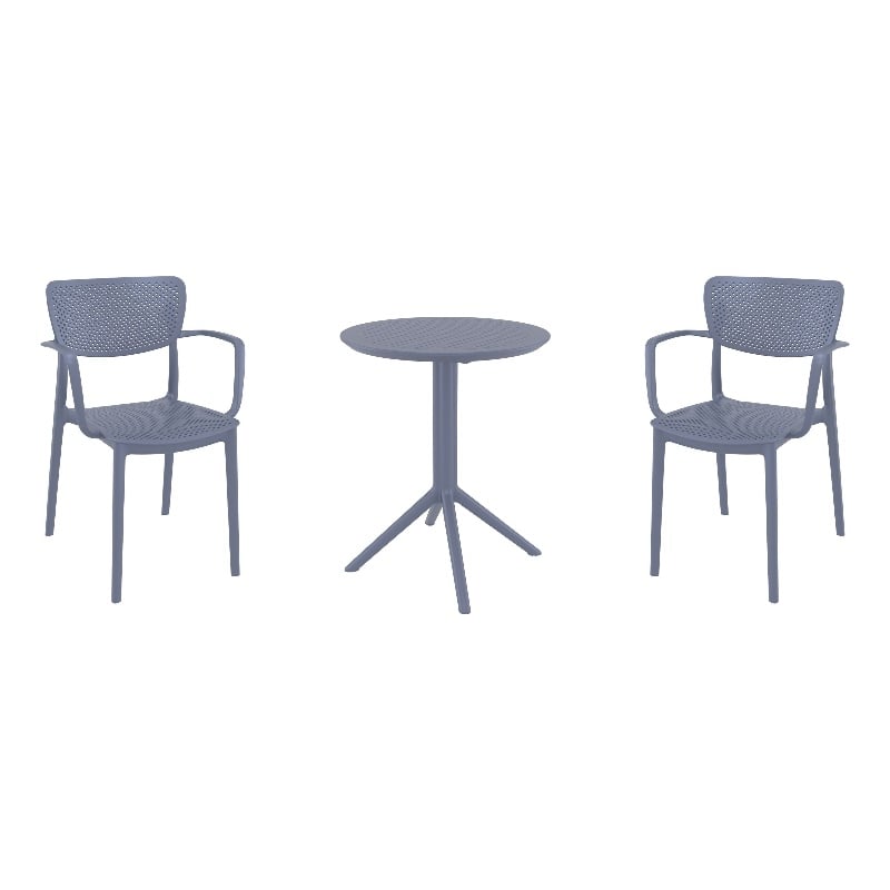 Compamia Loft Round Bistro Set 3 Piece with 24 inch Table Top Dark Gray