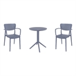 Compamia Loft Round Bistro Set 3 Piece with 24 inch Table Top Dark Gray