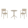 Compamia Loft Round Bistro Set 3 Piece with 24 inch Table Top Taupe