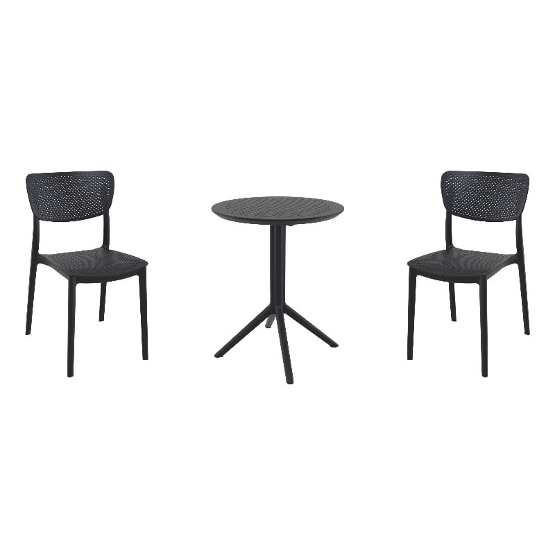 Compamia Lucy Round Bistro Set 3 Piece with 24 inch Table Top Black