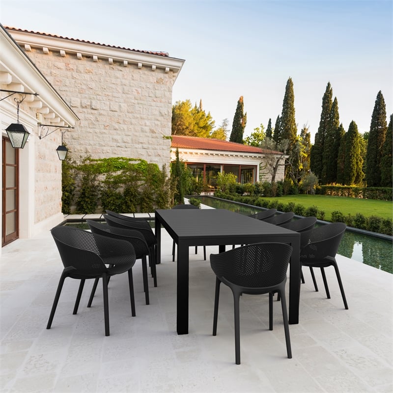 Compamia Sky Pro 11-Piece Polypropylene Resin Dining Set in Black
