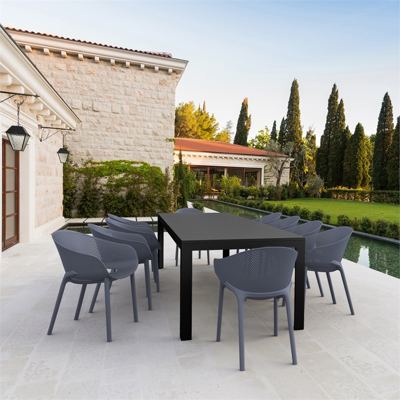 Compamia Sky Pro 11-Piece Polypropylene Resin Dining Set in Black/Dark Gray
