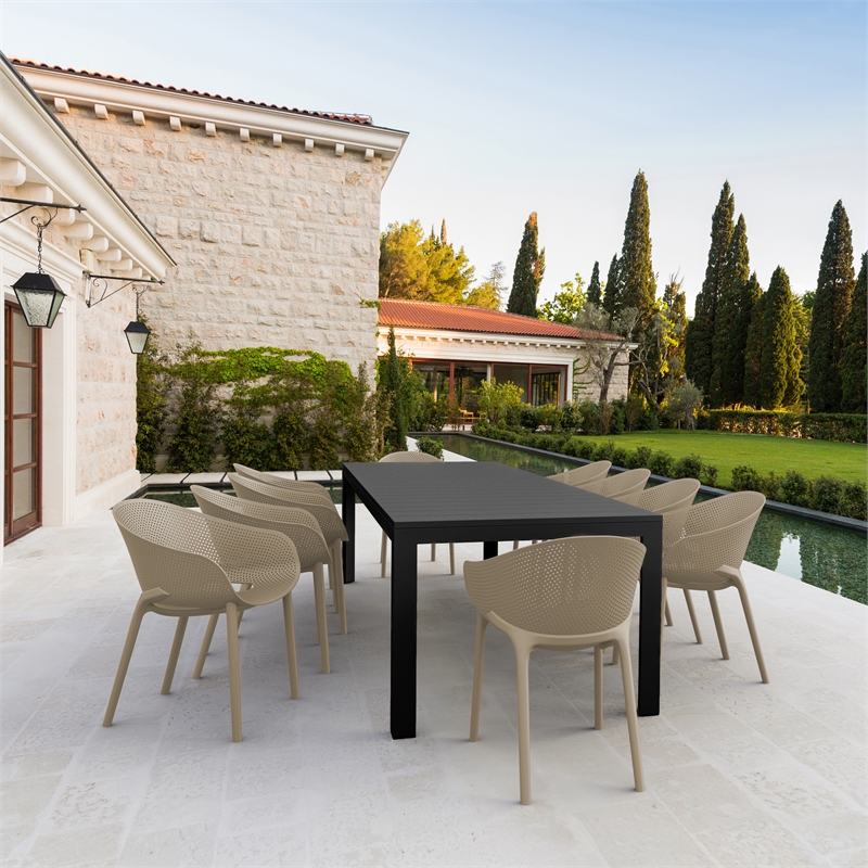 Compamia Sky Pro 11-Piece Polypropylene Resin Dining Set in Black/Taupe