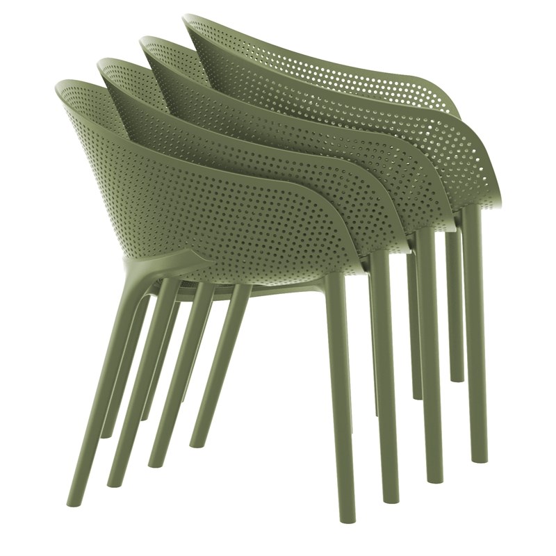 Compamia Sky Pro 11-Piece Polypropylene Resin Dining Set in Black/Olive Green