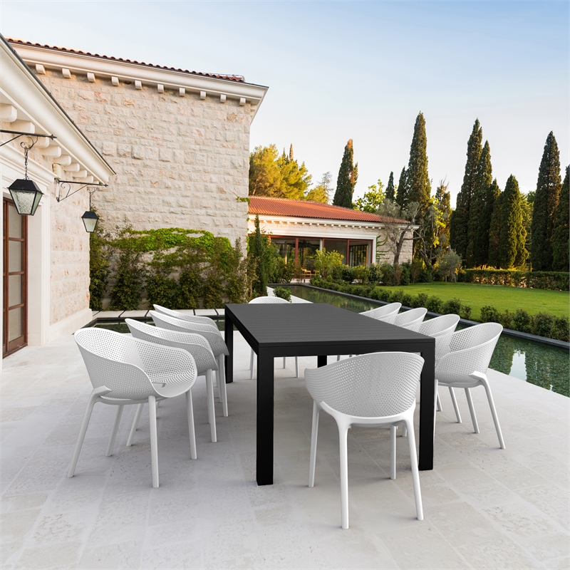 Compamia Sky Pro 11-Piece Polypropylene Resin Dining Set in Black/White