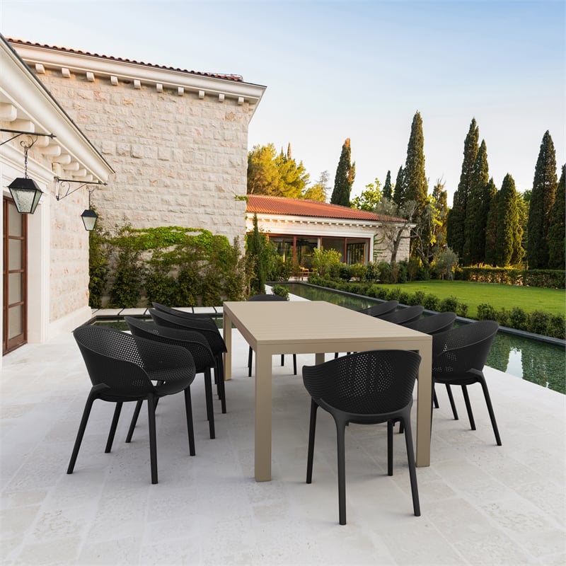 Compamia Sky Pro 11-Piece Polypropylene Resin Dining Set in Taupe/Black