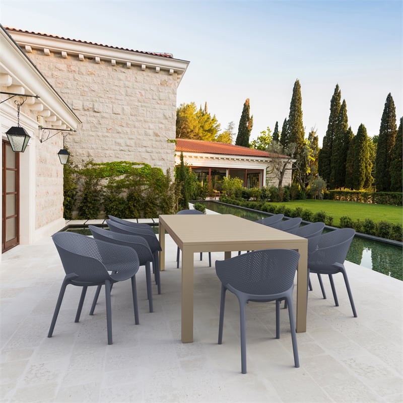 Compamia Sky Pro 11-Piece Polypropylene Resin Dining Set in Taupe/Dark Gray