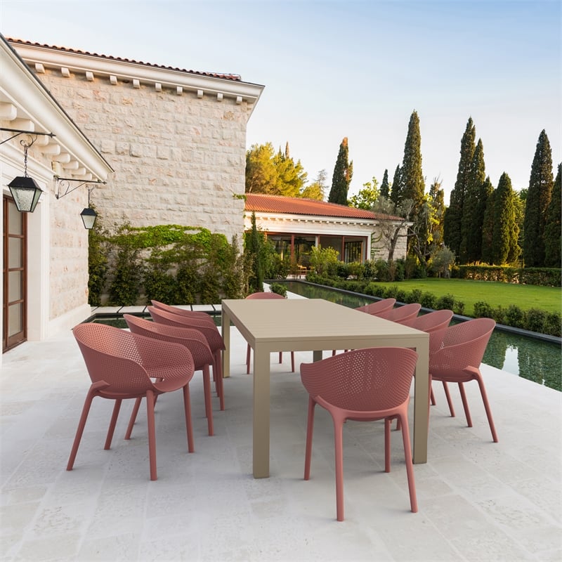 Compamia Sky Pro 11-Piece Polypropylene Resin Dining Set in Taupe/Marsala