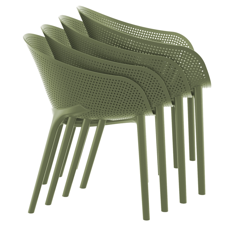 Compamia Sky Pro 11-Piece Polypropylene Resin Dining Set in Taupe/Olive Green