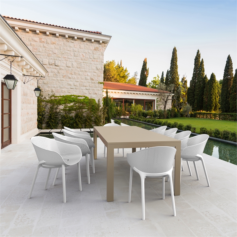 Compamia Sky Pro Extendable Dining Set 11 Piece Taupe-White