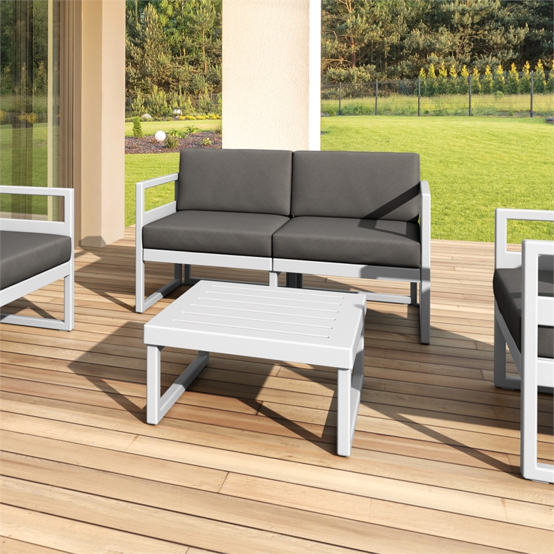 Compamia Mykonos Patio Loveseat in Silver finish with Charcoal Cushions