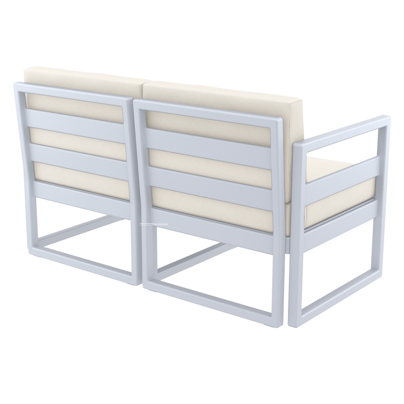 Compamia Mykonos Patio Loveseat in Silver finish with Natural Cushions