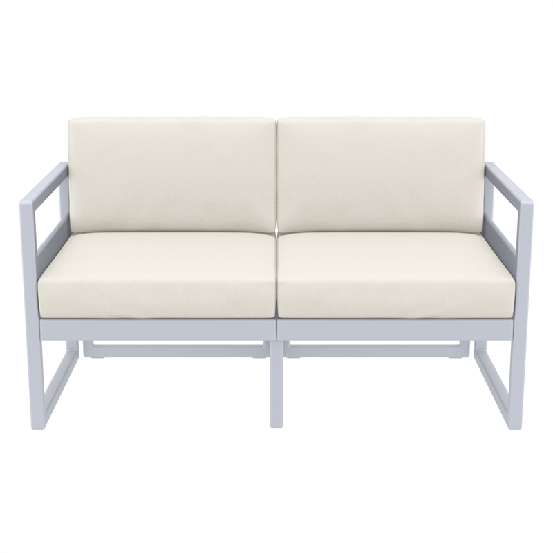 Compamia Mykonos Patio Loveseat in Silver finish with Natural Cushions