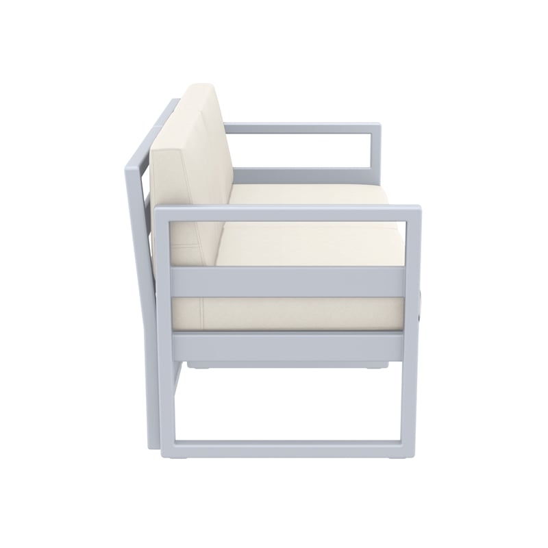 Compamia Mykonos Patio Loveseat in Silver finish with Natural Cushions