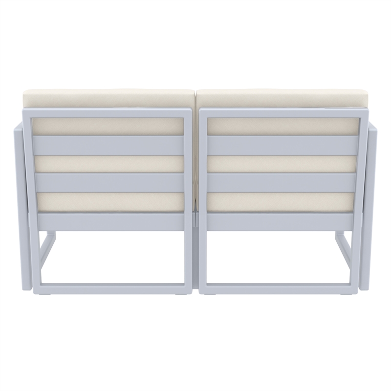 Compamia Mykonos Patio Loveseat in Silver finish with Natural Cushions