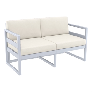 Compamia Mykonos Patio Loveseat in Silver finish with Natural Cushions