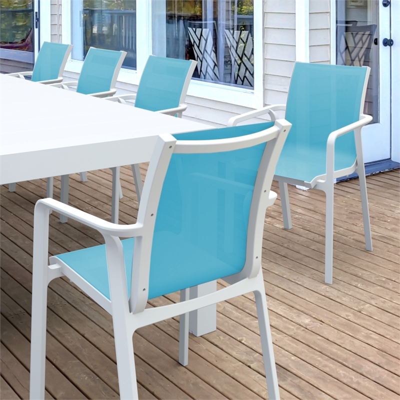 Compamia Pacific 11 Piece Dining set with Extension Table and Arm Chairs in Teal