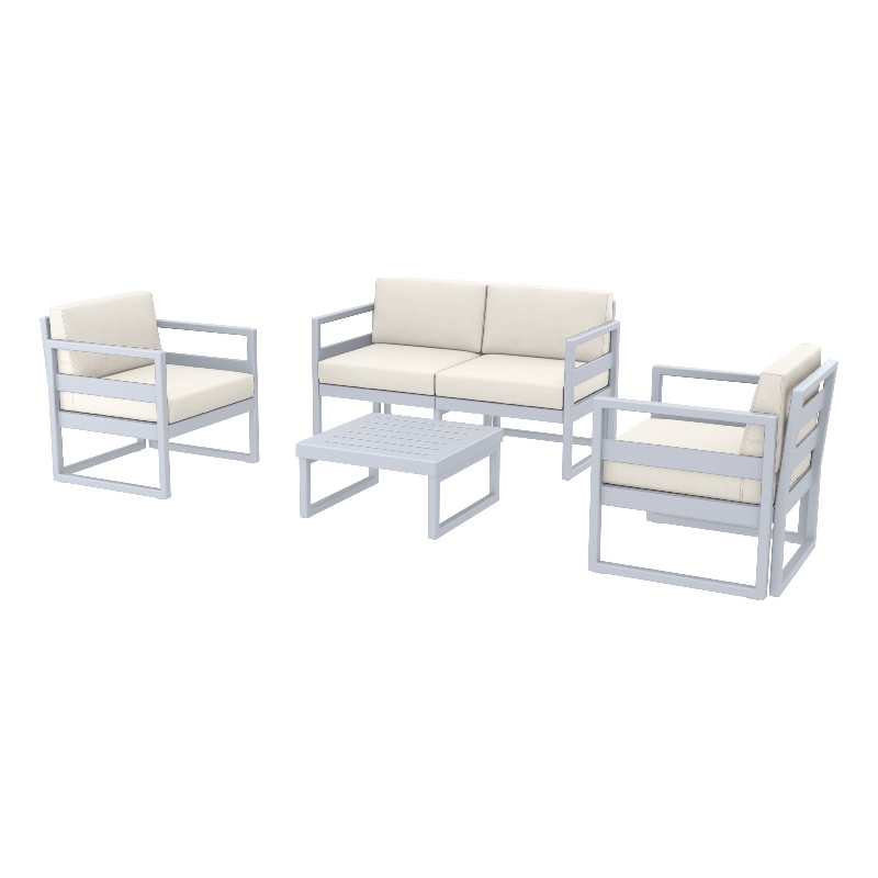 Compamia Mykonos 4 Person Lounge Set in Silver finish with Natural Cushions