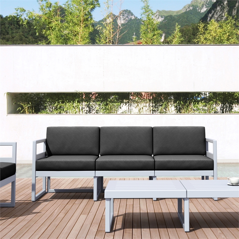 Compamia Mykonos Patio Sofa in Silver finish with Charcoal Cushions