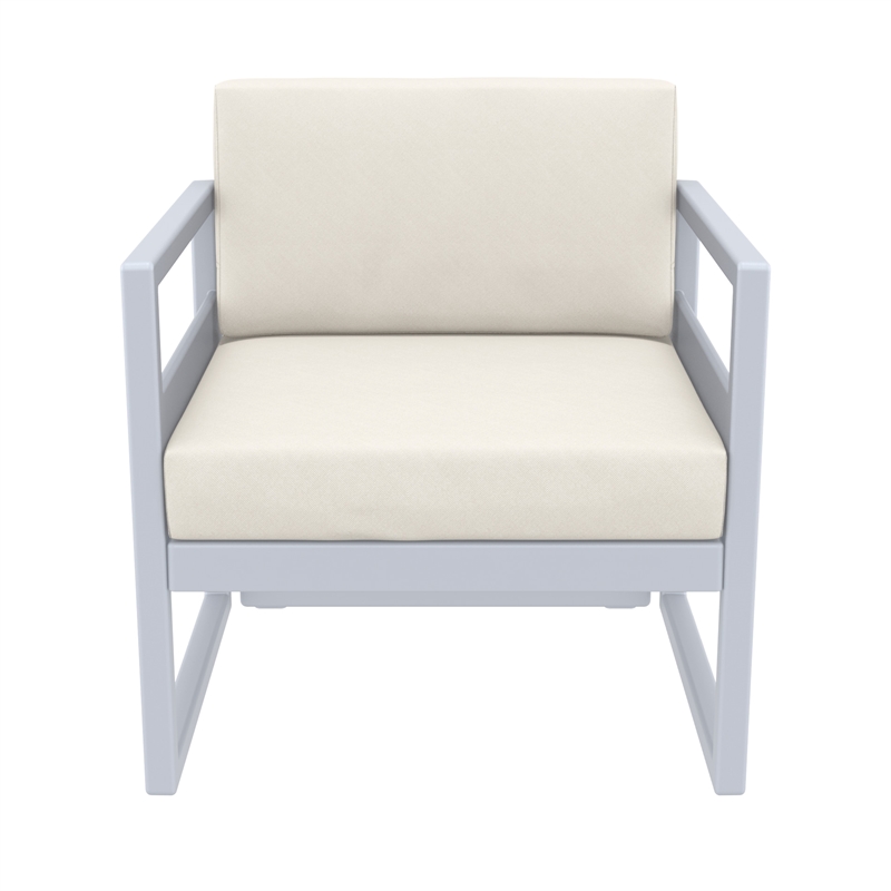 Compamia Mykonos Patio Club Chair in Silver finish with Natural Cushions