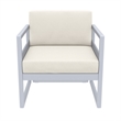 Compamia Mykonos Patio Club Chair in Silver finish with Natural Cushions
