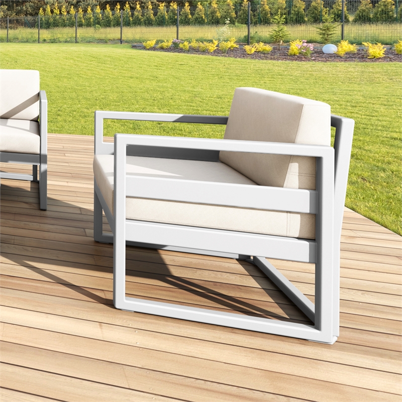 Compamia Mykonos Patio Club Chair in Silver finish with Natural Cushions