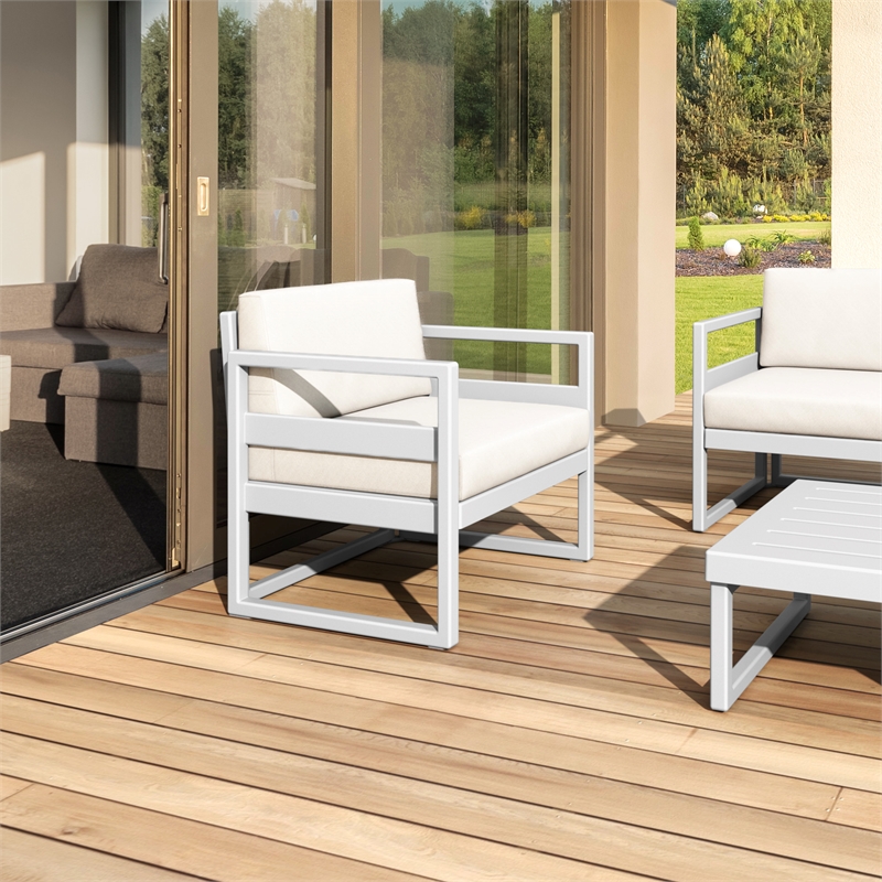 Compamia Mykonos Patio Club Chair in Silver finish with Natural Cushions