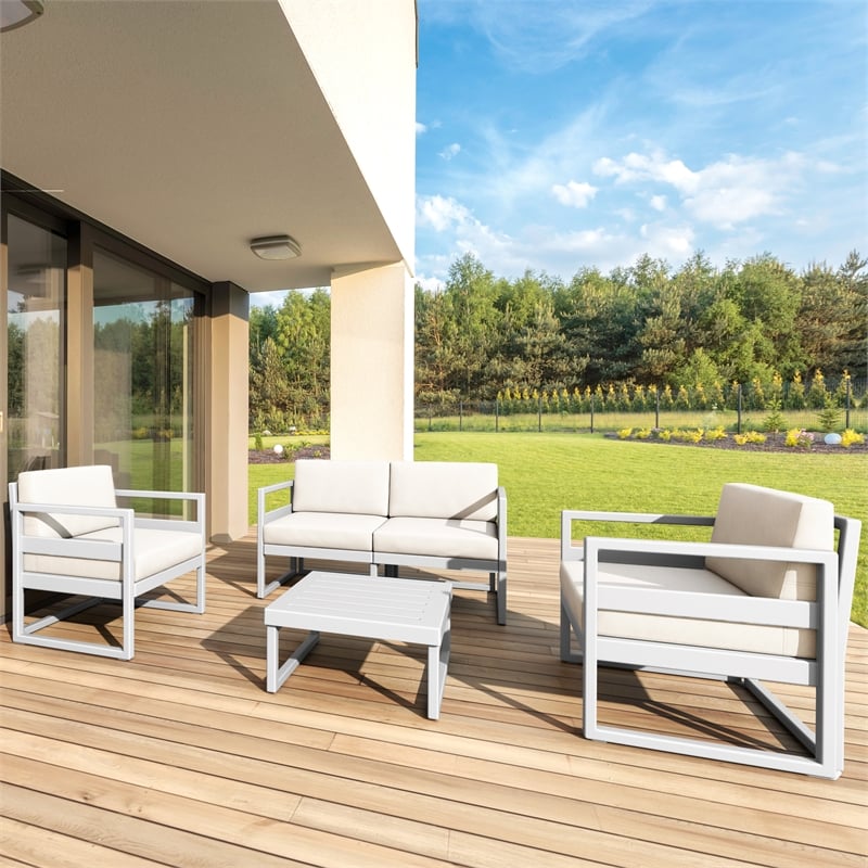 Compamia Mykonos Patio Club Chair in Silver finish with Natural Cushions