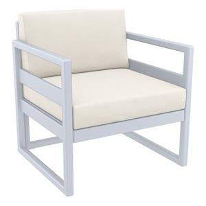 Compamia Mykonos Patio Club Chair in Silver finish with Natural Cushions